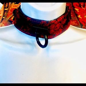 Red silk and leather collar